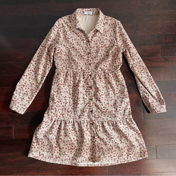 Paper Crane Dresses & Skirts - Paper Crane Corduroy Button Front Floral Dress Sz M Academia School Cottagecore